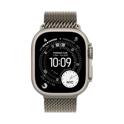 Apple Watch Ultra 3, 49 мм, титан светлого цвета, миланский сетчатый браслет (2025)