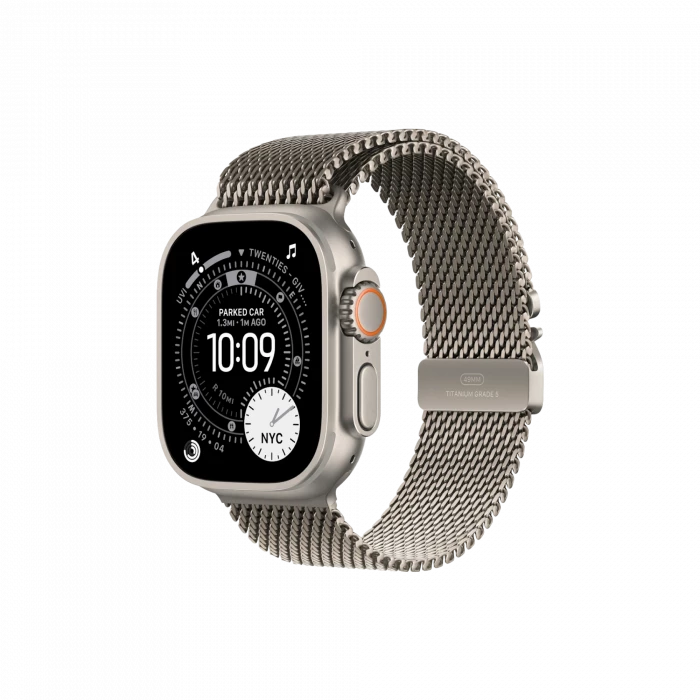 Apple Watch Ultra 3, 49 мм, титан светлого цвета, миланский сетчатый браслет (2025)