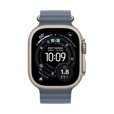 Apple Watch Ultra 3, 49 мм, титан светлого цвета, ремешок Ocean цвета «якорный синий» (2025)