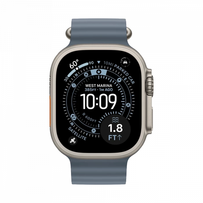 Apple Watch Ultra 3, 49 мм, титан светлого цвета, ремешок Ocean цвета «якорный синий» (2025)