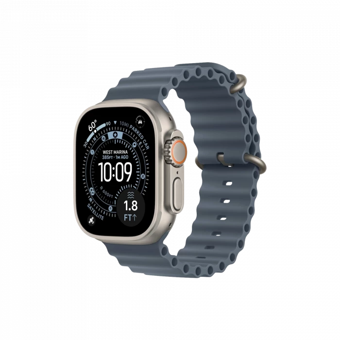 Apple Watch Ultra 3, 49 мм, титан светлого цвета, ремешок Ocean цвета «якорный синий» (2025)