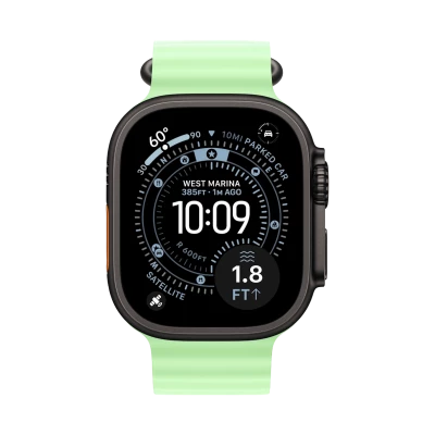 Apple Watch Ultra 3, 49 мм, титан чёрного цвета, ремешок Ocean цвета «зелёный неон»(2025)