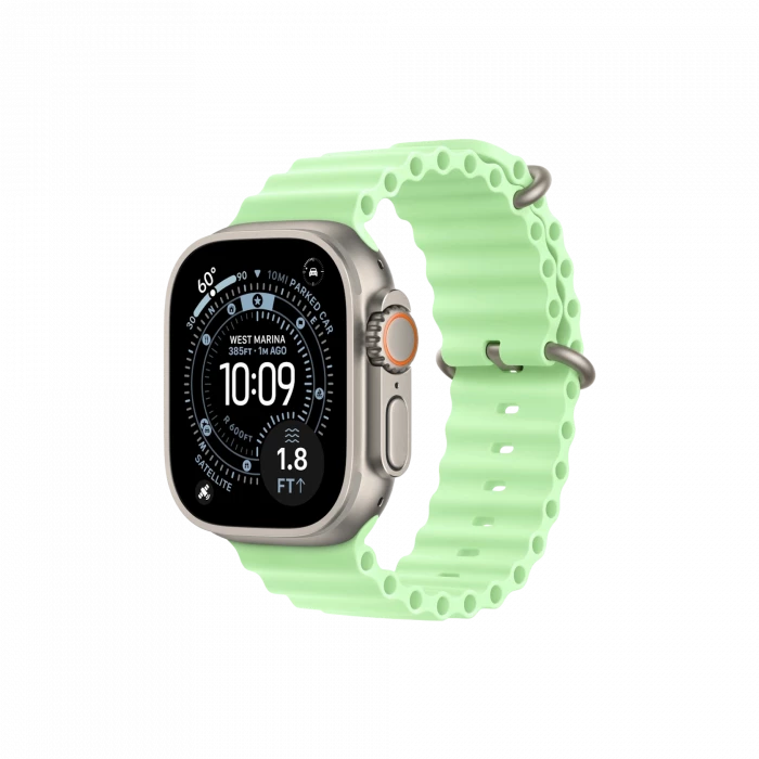 Apple Watch Ultra 3, 49 мм, титан светлого цвета, ремешок Ocean цвета «зелёный неон»(2025)