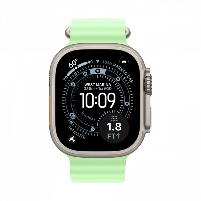 Apple Watch Ultra 3, 49 мм, титан светлого цвета, ремешок Ocean цвета «зелёный неон»(2025)