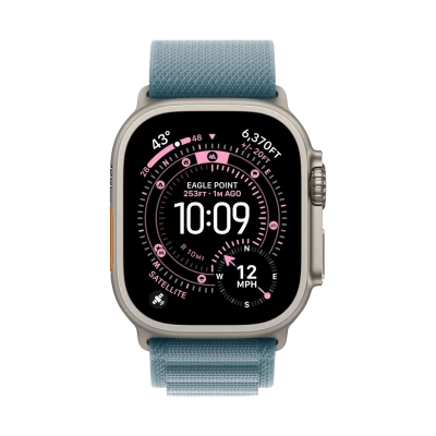 Apple Watch Ultra 3, 49 мм, титан светлого цвета, ремешок Alpine голубого цвета (2025)