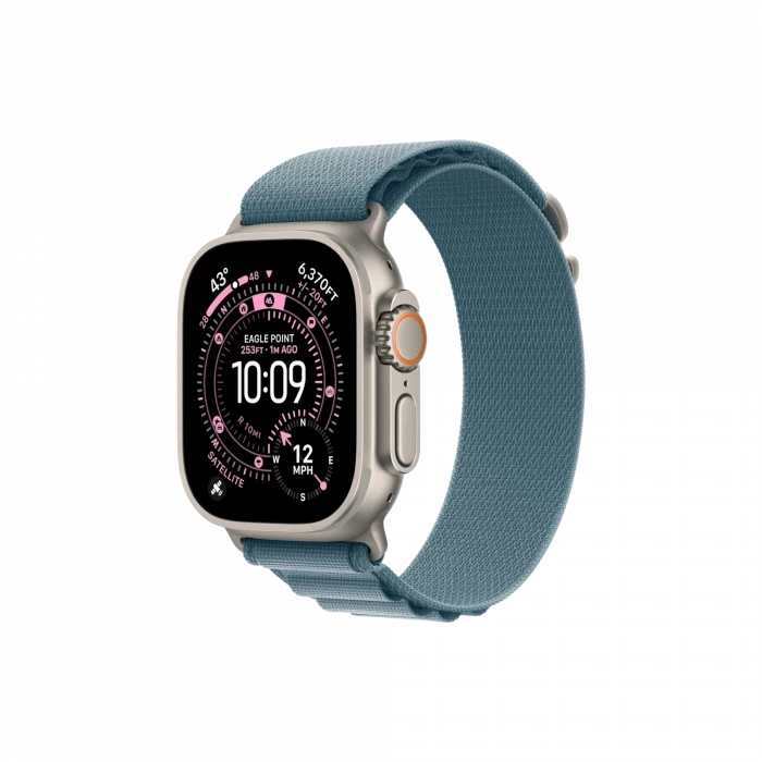 Apple Watch Ultra 3, 49 мм, титан светлого цвета, ремешок Alpine голубого цвета (2025)