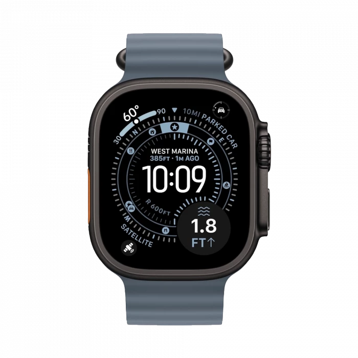 Apple Watch Ultra 3, 49 мм, титан черного цвета, ремешок Ocean цвета «якорный синий» (2025)